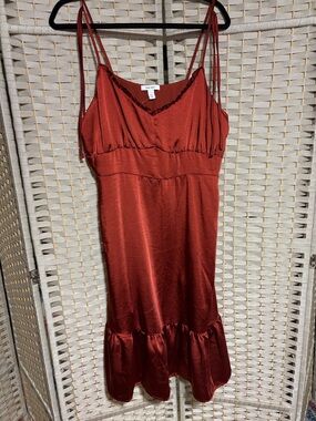 Nine West Satin Slip Dress in Deep Rust Red